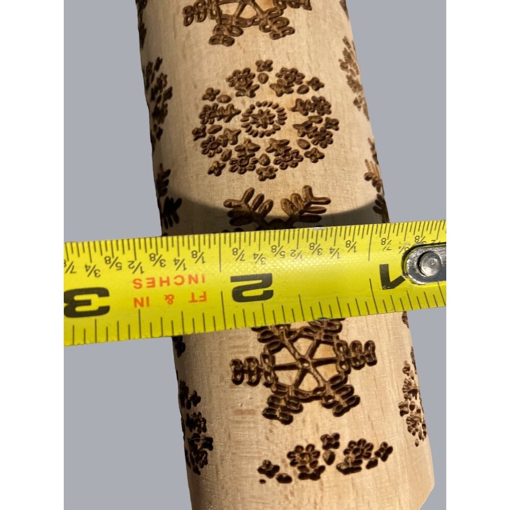 Engraved Cookie Rolling Pin Snowflake Pattern Handmade Wooden Rolling Pin - Picture 6 of 8